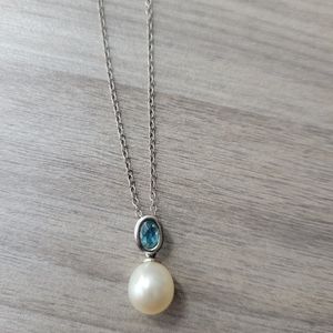 Freshwater Cultured Pearl and Blue Topaz Pendant 925 IPS  Blue Nile